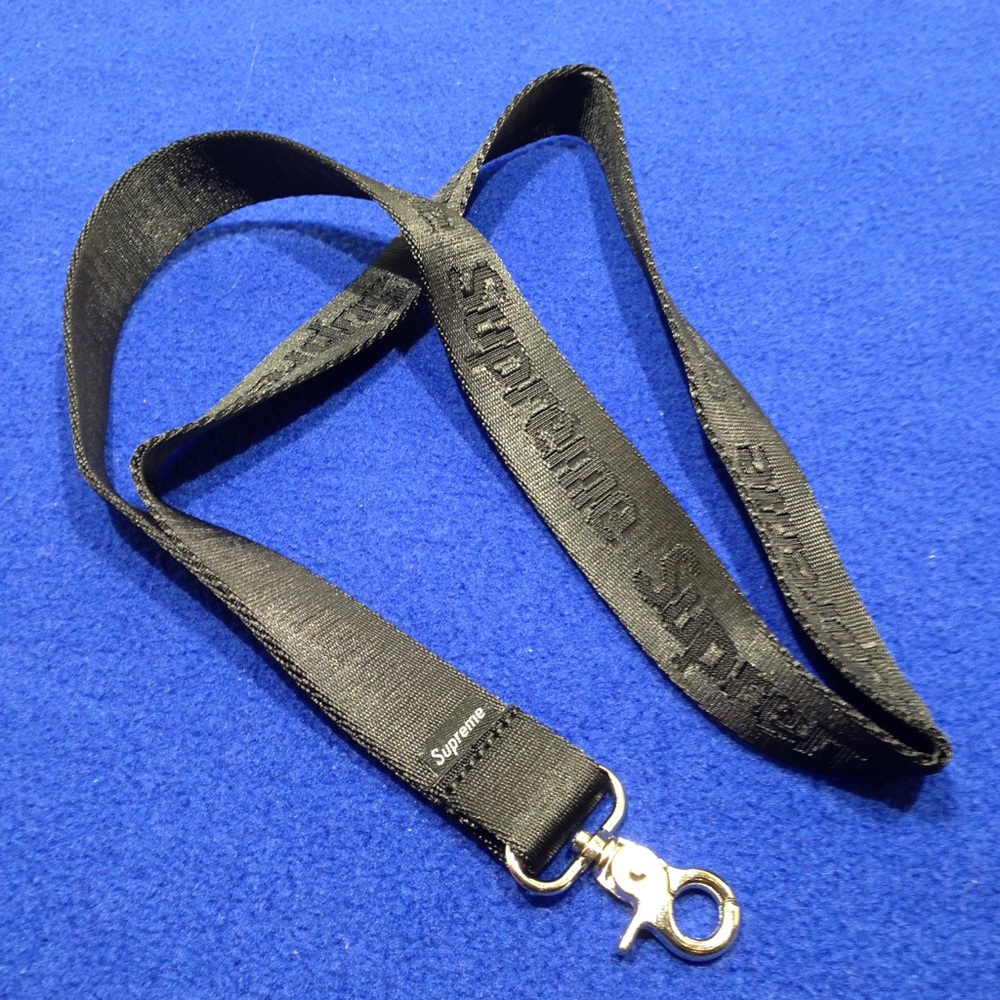 Supreme Lanyard Black Nylon Keychain ID Holder